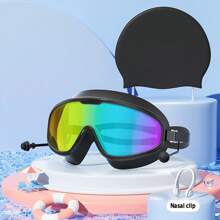 1pc Adult Multicolor Large Frame Swimming Goggles & Swim Cap Set, Extra Wide View Anti-Fog High Definition Swimming Goggles Suitable For Pool, Summer Swimming Goggles - Anti-Leakage, Suitable For Training And Playing, Comfortable Adjustable Strap, Beach Essentials, Beach Accessories, Pool Float - Multicolor - View 9