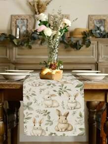 1 件春季兔子主题桌旗，可爱兔子与花卉春季桌旗，适用于家庭厨房餐厅节日派对咖啡桌装饰 - 彩色 - 查看 7