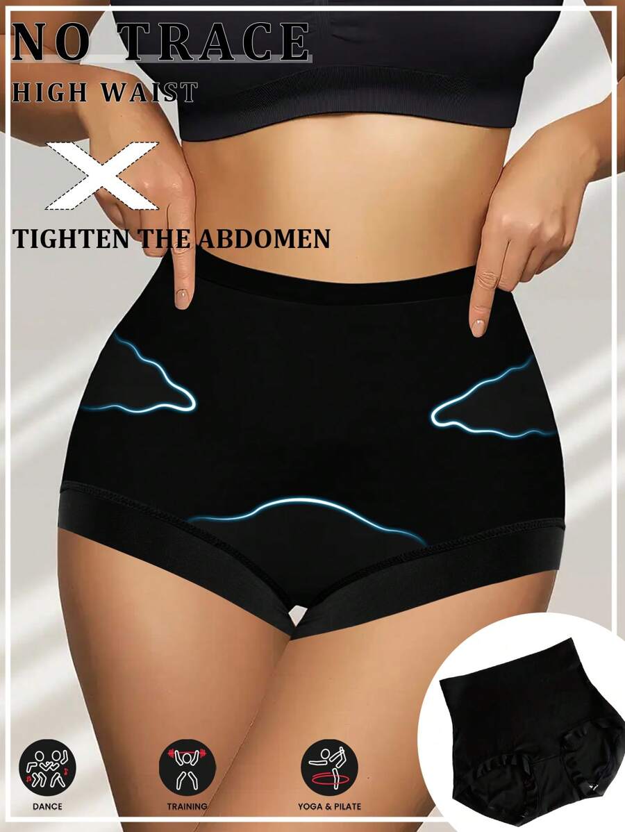 1 件装双层弹力交叉压缩腰部无缝三角裤，高腰塑形轻质透气网眼腹部和臀部塑形短裤，女式