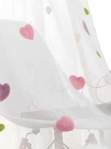 1件裝可愛粉色刺繡愛心薄紗窗簾，臥室公主房透明透光窗簾，兒童房窗簾 - 粉色 - 查看 9