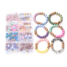 19pcs/Box 12mm Silicone Beads And Wooden Beads DIY Loose Bead Set With Elastic Cord, For Making Bracelet, Necklace, And Various Decorative Pendant - Multicolor - View 8