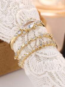 Tsnamer 3入組可疊戴細戒指,鋯石婚戒,女性婚戒,美學珠寶