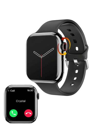 1 pieza Reloj inteligente deportivo unisex de pantalla táctil cuadrada de 2,05 pulgadas con correa de silicona negra, monitor de ritmo cardíaco y función de llamada, compatible con Android e iOS (Bluetooth)