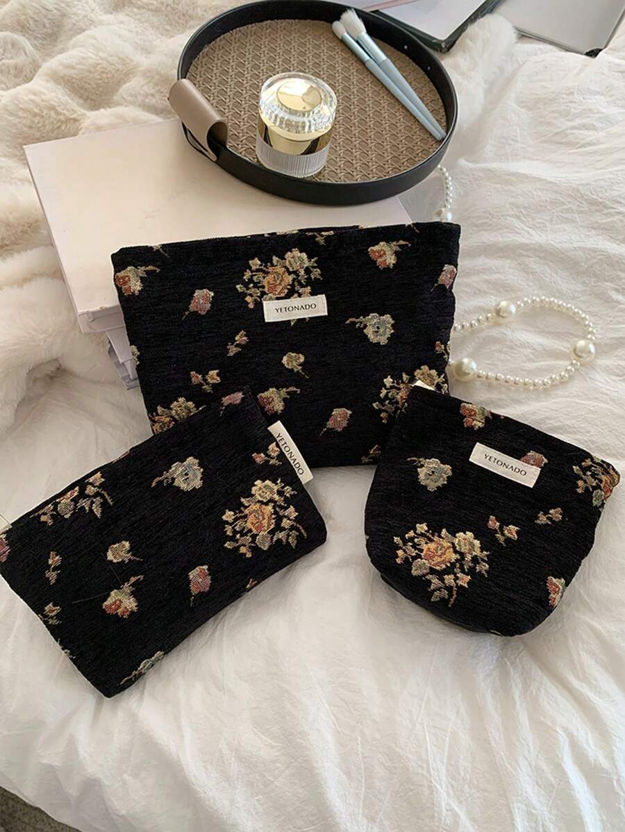 1 Pieza/Set Bolsa de maquillaje con estilo floral multifuncional para almacenamiento de cosméticos, cuidado de la piel, crema de manos, aceite labial, esmalte de uñas, monedas, toallas sanitarias, pequeños artículos, con cierre de cremallera, estilo retro. Bolsa de maquillaje, estuche de maquillaje, neceser de viaje, organizador de cosméticos, regalo para buenos amigos, regalo del día de la madre, regalo de boda para dama de honor