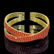1 pieza Brazalete elegante y lujoso tipo cruzado abierto decorado con piedras de circonita sintética, joyería única de estilo francés para mujer