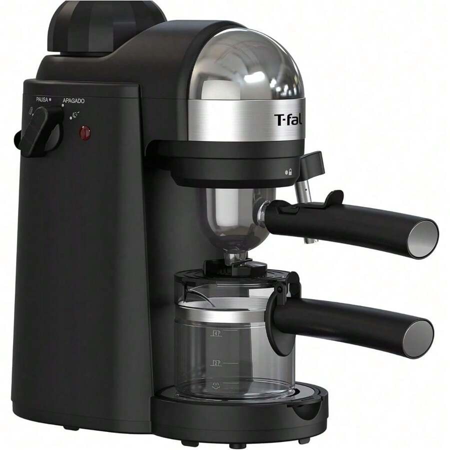 Espressería Manual, con capacidad de 4 Tazas, incluye boquilla de vapor y filtro de acero inoxidable, prepara espressos o cappuccinos de forma fácil y rápida, negra, EX1728MX - 1 - Ver 1