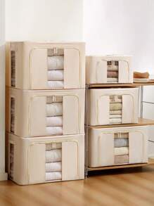 1pc 24L/66L Storage Boxes For Clothes - Clothes Storage Bins Clothes Storage Boxes Oxford Cloth Foldable Storage Container Large Household Storage Box With Built-In Solid Steel Frame Toys Blankets - Beige - View 7
