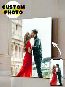 1pc Customized Photo Wall Art Canvas Painting, With Or Without DIY Wooden Frame, Personalized Canvas Art, Wall Decor, Valentine's Day Gift, Art Wall Painting, Souvenir, Bathroom, Bedroom, Office, Living Room, Home Decor, Modern Style, Family Photos, Unique Ideal Gift For Him/Her, Birthday Graduation Gift, Multi-Functional, Durable, Mildew-Proof, Decorative, Reusable, Exquisite, Fashionable, High Quality, Vibrant Colors - Style 1 - View 1