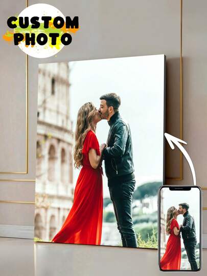 1pc Customized Photo Wall Art Canvas Painting, With Or Without DIY Wooden Frame, Personalized Canvas Art, Wall Decor, Valentine's Day Gift, Art Wall Painting, Souvenir, Bathroom, Bedroom, Office, Living Room, Home Decor, Modern Style, Family Photos, Unique Ideal Gift For Him/Her, Birthday Graduation Gift, Multi-Functional, Durable, Mildew-Proof, Decorative, Reusable, Exquisite, Fashionable, High Quality, Vibrant Colors