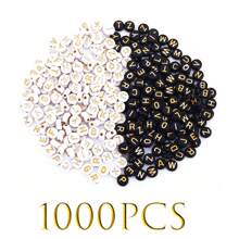 500/1000 件 4x7 毫米 A-Z 亚克力字母珠、扁孔隔珠适用于 DIY 手工珠宝、耳环、工艺品制作、女孩和女士礼物 - 工艺品用品（白色/黑色字母） - 白色 - 查看 11