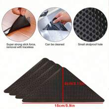 4 件装地毯夹，适用于硬木地板和瓷砖的防滑地毯垫，适用于区域地毯的可重复使用和可清洗地毯胶带，地毯垫保持角落平整（黑色） - 黑色 - 查看 5