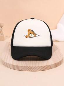 1pc Children Cartoon Bear Printed Baseball Cap, Mesh Breathable Sunshade Fashion Snapback Hat, Suitable For Outdoor Sun Protection, Gift