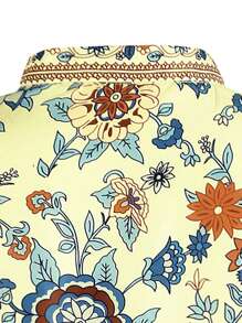 Women Casual Blouse, Long Sleeve Floral Printed Loose V-Neck Tops, Loose Wild Fashion Spring/Fall Top Shirt - 橘色 - 查看 5