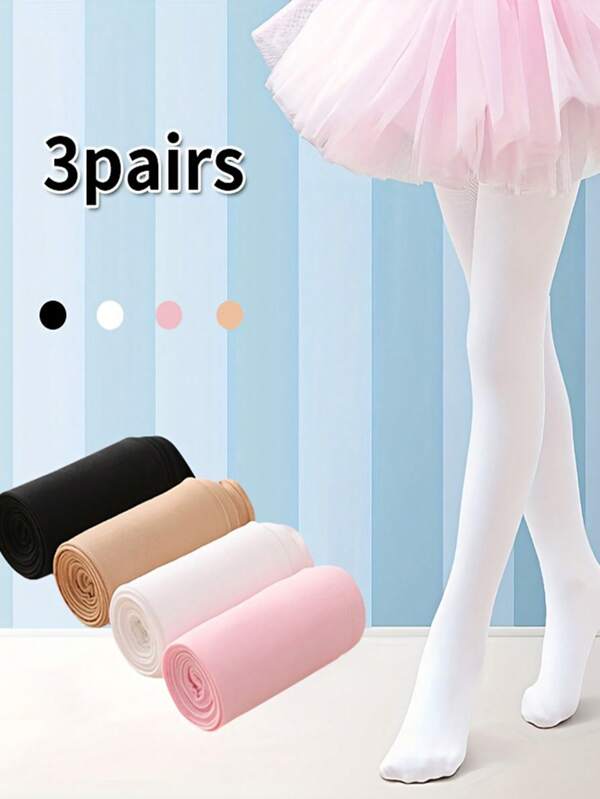 3pcs Kids Stirrup Tights, Dance Pantyhose, Stirrup Leggings