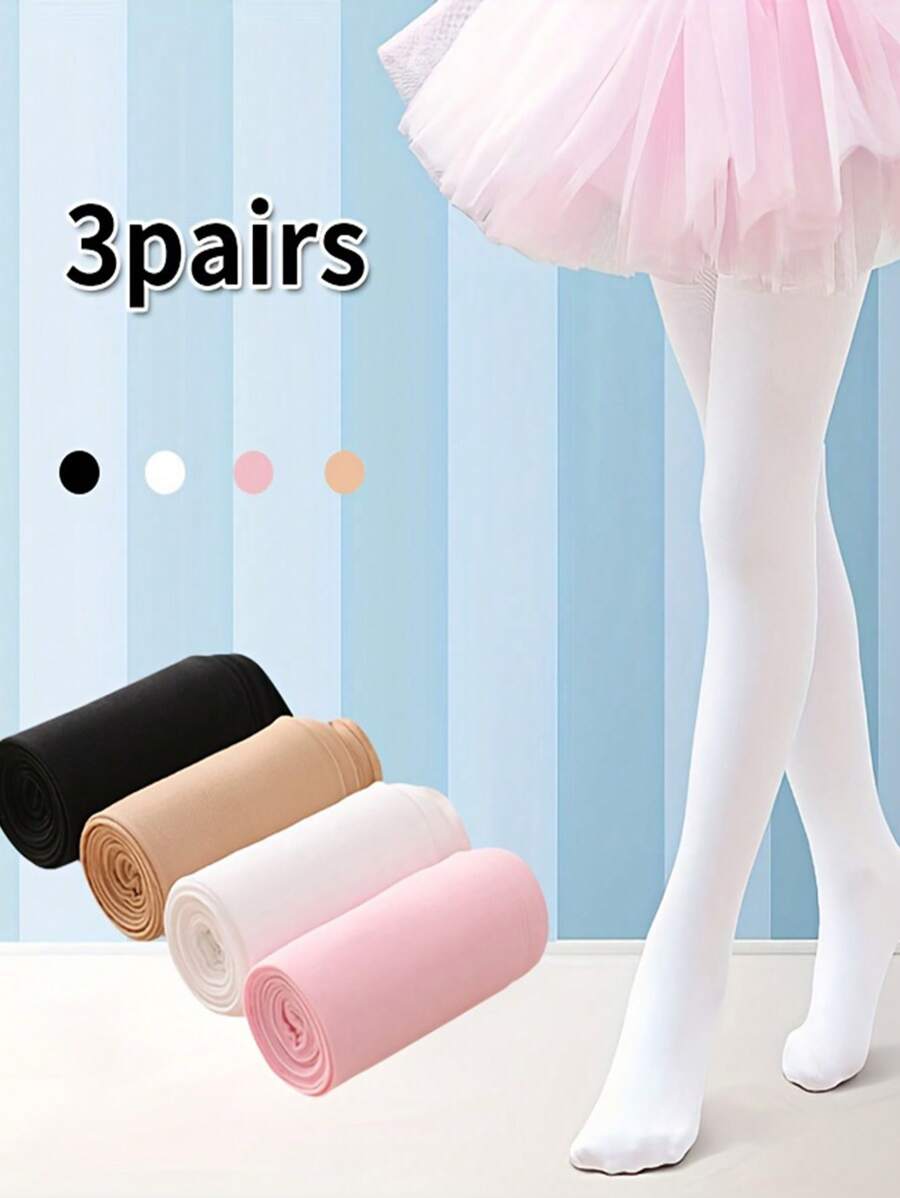 3pcs Kids Stirrup Tights, Dance Pantyhose, Stirrup Leggings