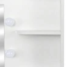 LINIJOY White Vanity Desk With Stool & 9 LED Lights, Gold Metal Frame Makeup Set, Modern Storage Shelves/Drawers For Bedroom