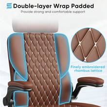 Sytas Executive Leather Office Chair, Comfy Desk Chair With Adjustable Headrest & Flip-Up Padded Arms & Lumbar Support, Adjustable Hight And Tilt, Rolling Swivel, Brown - Brown - View 11