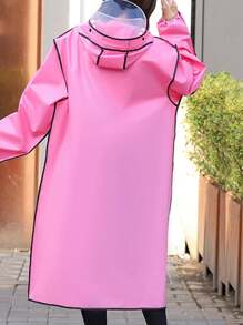 1pc Elongated Adult Waterproof Motorcycle Rain Poncho With Face Mask Summer Cooling, Beach, Travel Insulation, Galentines, Puppy, Carnival