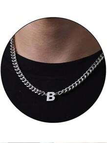 1pc Stainless Steel 26 Letter Fashion Pendant Necklace, Suitable For Daily Wear, Gift For Boyfriend/Girlfriend, Couples
