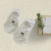 5 双新款复古风格蝴蝶结休闲袜，瑜伽运动时尚船袜