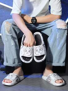 1 双/夏季男士卡通熊图案印花软底时尚凉爽家居户外拖鞋，防滑速干露趾拖鞋，适合室内散步和浴室淋浴，适合青少年夏季休闲或户外运动或度假旅行或毕业礼物或生日礼服配饰 - 印花款 - 查看 1