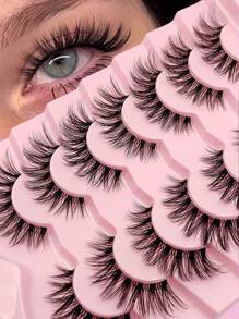 Asiteo 7对装卡通风格可重复使用猫眼假睫毛，仿貂毛睫毛，自然蓬松交叉睫毛嫁接，纤长假睫毛 - 交叉款 - 查看 3