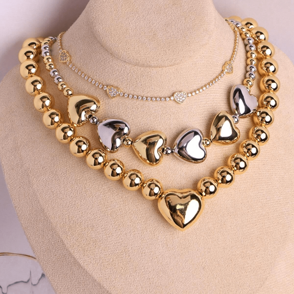 1 Set 2pcs Exaggerated Cyber Heart Beaded Necklace Set