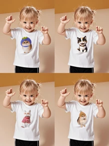 Spring/Summer Custom Personalized Printed Toddler Girls Short Sleeve T-Shirt, Upload Your Child's Photo/Group Photo/Pet/Landscape/Your Design/Logo, Customized Team/Outdoor/Class Service T-Shirt, Casual Crew Neck Top, Holiday/Birthday Gift - White - View 3