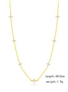 925 纯银四叶草钻石花吊坠项链，经典几何颈链项链，韩式珠宝礼物，适合女性 - 項鍊 - 查看 6