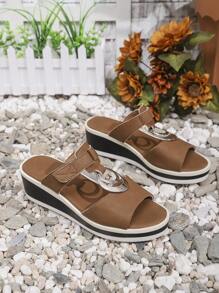 Women's Summer New Metal Buckle Hook And Loop Platform Thick Bottom Casual Versatile Slip-On Sandals
