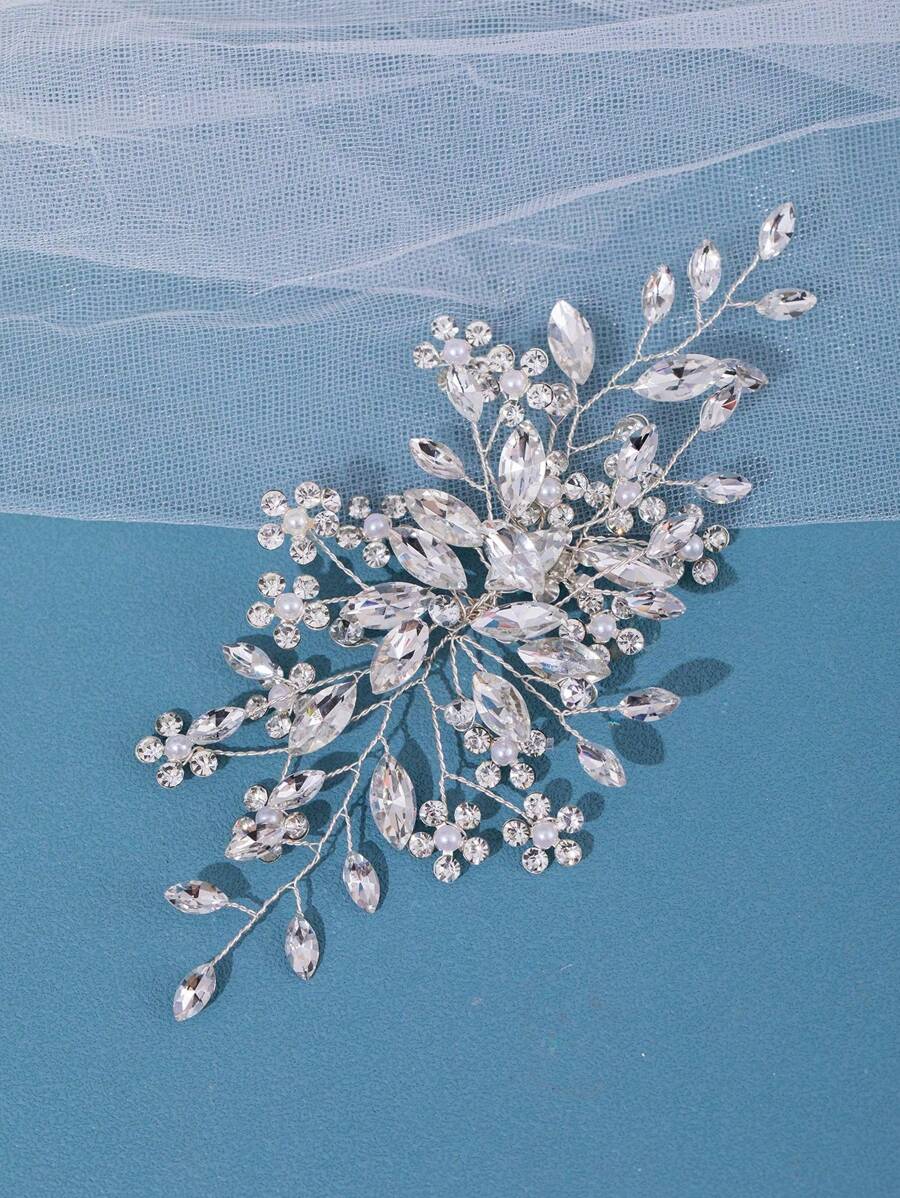 1 Peça Tiara de Cabelo Elegante com Cristais Trançados para Mulheres, Acessório de Presente Feito à Mão para Noiva, Casamento, Festa e Dia dos Namorados - Prata - Visão 1