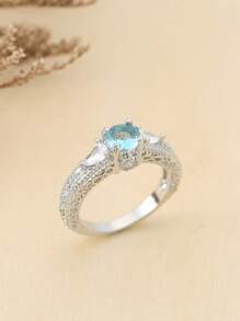 1pc Popular Women's Fashion Elegant Personalized Blue Zirconia Stone Ring, Wedding Engagement Party Jewelry Gift