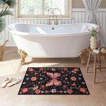 Felpudo de entrada con diseño de mariposa, esterilla de insectos ultrafina y lavable para la entrada de la casa, antideslizante y de pelo bajo, felpudo de entrada interior, alfombra bohemia beige para dormitorio de niñas, cocina y baño - Negro - Ver 3