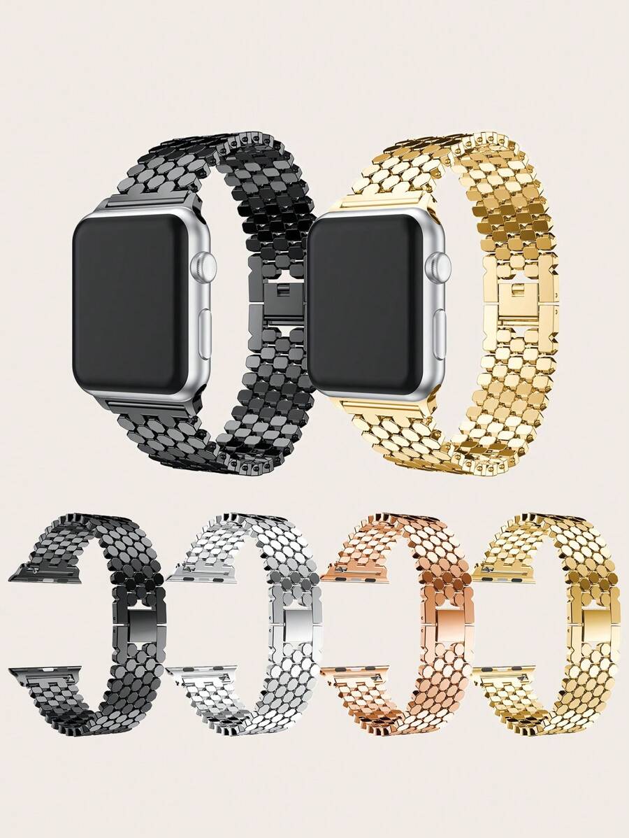 1pc Solid Color Fish Scale Pattern Quick Release Stainless Steel Smartwatch Band Compatible With Apple Watch Series 10/9/8/7/6/5/4/3/2/1/SE/Ultra - 38mm/40mm/41mm - View 1