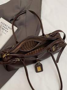 1 件新款时尚 PU 通勤包，简约纯色复古别致斜挎腋下包，适合女士，秋冬 - 咖啡 - 查看 4