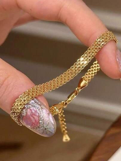 Uworld Fashion Link Chain Stainless Steel Bangle Bracelet For Women Exquisite Golden Metal Texture Jewelry Girl Beach Gift Man