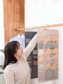 1pc Dual Sided Closet Hanging Organizer With Mesh Pockets, 6+18 Pockets, Dual Sided Hanging Pockets, Wardrobe Storage Bags, Oxford Cloth Space Saving Storage Bag For Bra Underwear Underpants Socks Reversible Underwear StorageHanging StorageHanging Bag, Socks, Underwear Storage, Home Wall, Wardrobe, Bra Storage