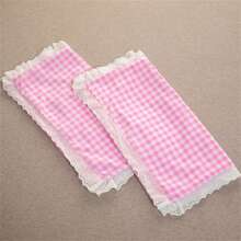 Pink Gingham Polyester Fiber Pillowcases With Lace Trim: Breathable, Machine - Washable, Dry - Cleanable & Quick - Drying