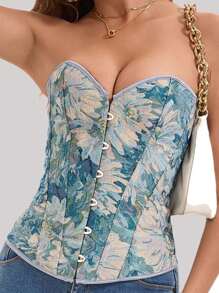 1 Stück Damen Korsett Top mit Nieten, Stickerei und Spitzenbesatz, Schlankheitskorsett Aktivbekleidung Weste