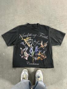 Camiseta casual de hombre con efecto de distorsión y nieve, para primavera/verano