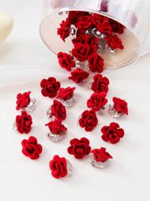 10 pièces Barrettes à cheveux décorations de fleurs de rose en velours bourgogne - Accessoires de cheveux de mariée - Convient aux femmes