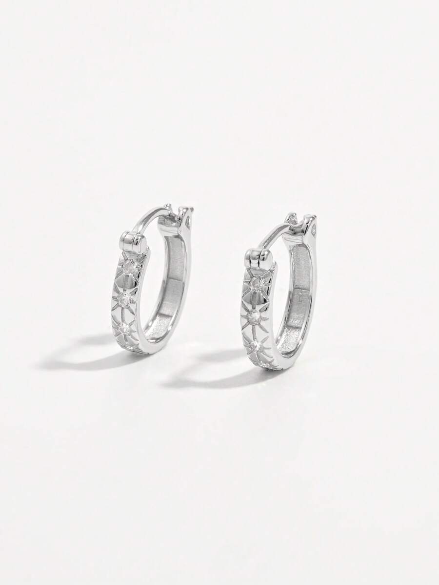 Vaerine 1 对优雅复古别致 925 银锆石星形图案圆形耳环，经典设计，适合女性约会派对日常佩戴配饰礼物