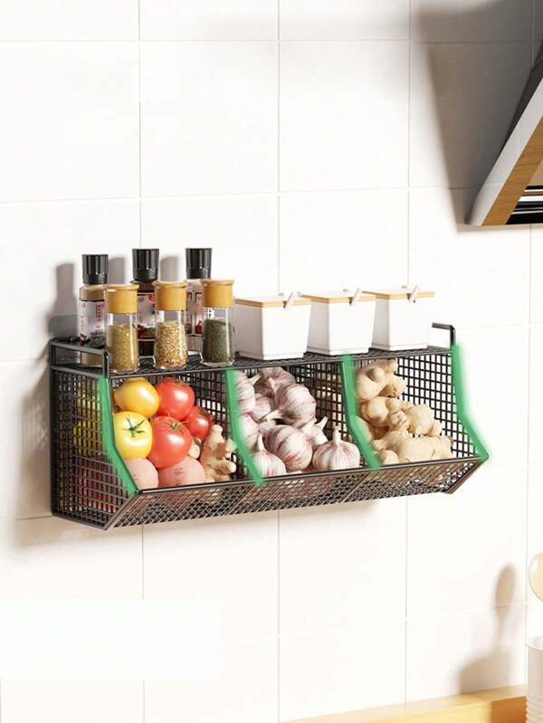 1 pieza Estante de almacenamiento multiusos a prueba de agua y lavable para montaje en pared de cocina, ahorra espacio para especias, papas, cebollas, ajo, chili, jengibre, estantería organizadora de almacenamiento por zonas