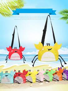 适合年轻人的彩色螃蟹形沙滩包 - 轻便，可折叠，配有可调节肩带、网状口袋、拉链封口 - 螃蟹形沙滩包户外储物袋可爱旅行单肩包螃蟹形背包玩具储物袋 - 彩色 - 查看 7