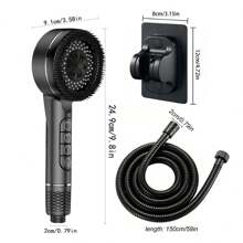 (Bộ 3 vòi sen) Vòi sen gia đình có bộ lọc, áp lực, 4 chế độ, làm bằng nhựa ABS, kèm ống dẫn nước bằng thép không gỉ dài 1.5m và giá đỡ vòi sen không cần khoan, làm bằng nhựa ABS. Phụ kiện phòng tắm, dụng cụ phòng tắm. - màu đen - Xem 7