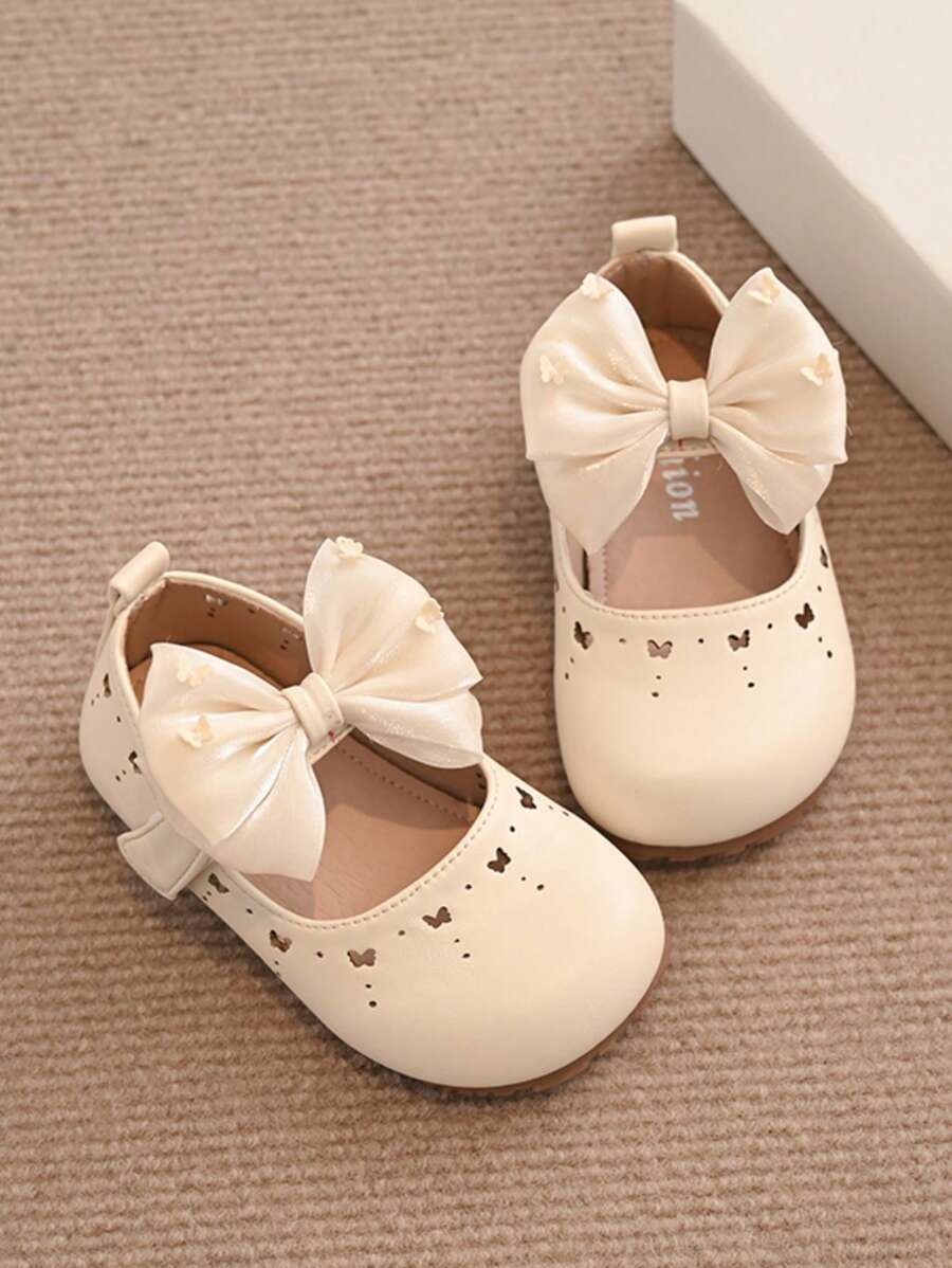 2025 Spring Kids Shoes Cute Bowknot Princess Shoes, Fashion Versatile Girls Flats - Beige - View 1