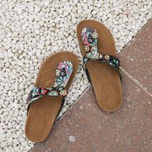 High-End Flip Flops Soft Cork Sandals, Women's Beach & Home Outdoor Style Open Toe Flat Slippers, Summer - Multicolor - View 2