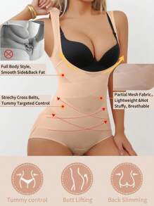 Women's Shapewear Jumpsuit, Breathable Open Bust Waist Trainer, Tummy Control Slimming Shaping Camisole - Apricot - View 1