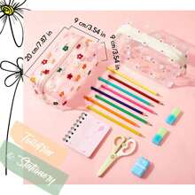 3 piezas Bolsa de maquillaje floral linda e impermeable, estuche de tocador floral refrescante de verano para organización de cosméticos, almacenamiento de útiles escolares, accesorios de baño, bolsa con cremallera con estampado de margaritas, organizador de baño de viaje portátil para mujeres