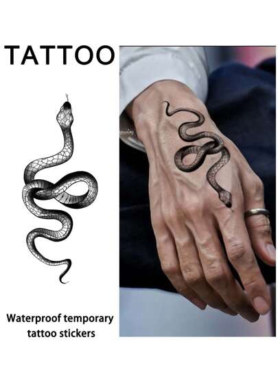 1Pc Snake Temporary Tattoos Waterproof Sweatproof Realistic Faux Fake Tattoos For Woman And Men Tattoo Stickers For Arm, Chest, Leg, Abdomen, Waist, Finger, Neck Modernist Body Art